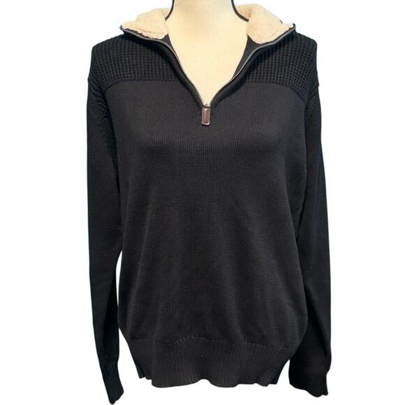 Field & Stream Black 100% Cotton Sherpa Collar Half Zip Sweater Women's Medium - Picture 1 of 9